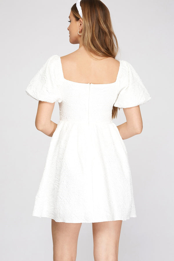 White Short Puff Sleeve Woven Babydoll Dress