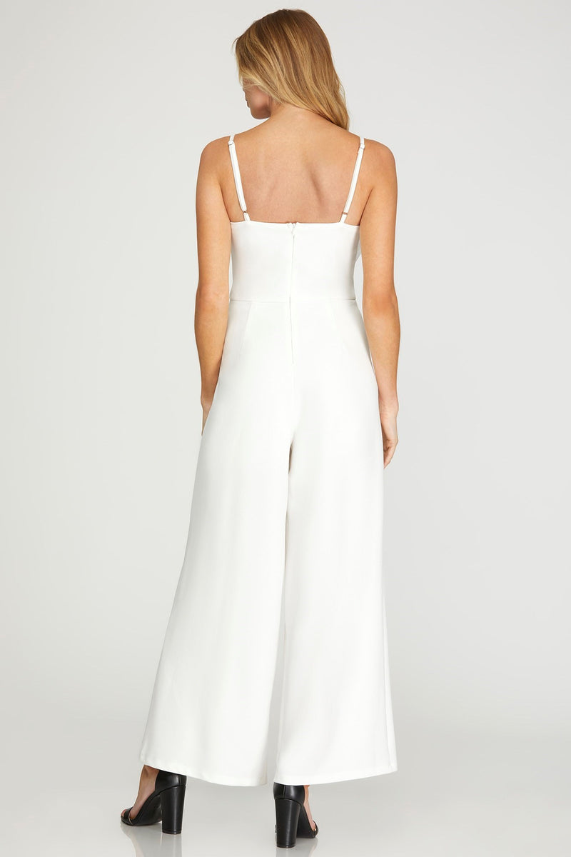 White Cami Heavy Knit Jumpsuit With Big Front Bow