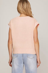 Pink V Neck Two Toned Knit Sweater Vest