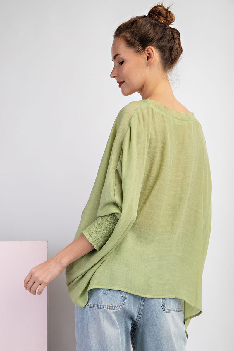 Light Weight Dolman Top with Smocked Cuffs