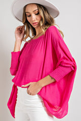 Light Weight Dolman Top with Smocked Cuffs