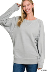 Ribbed Hem Pullover Crewneck