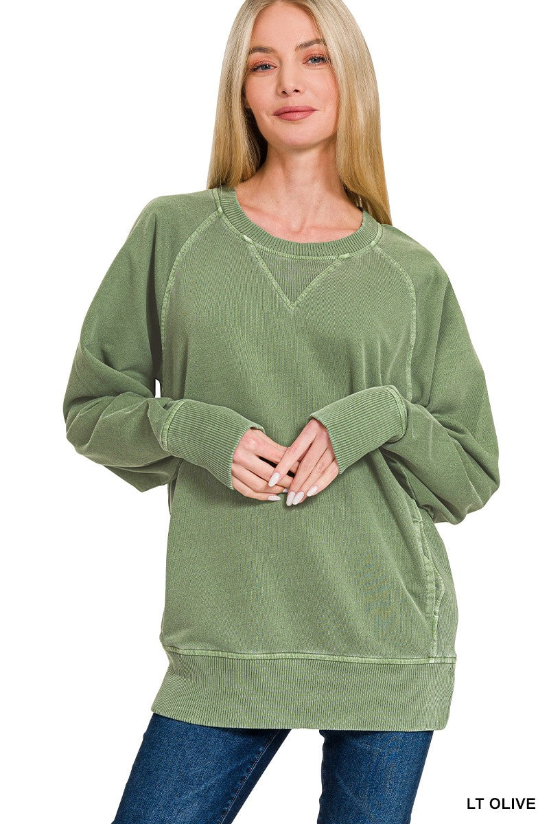 Ribbed Hem Pullover Crewneck