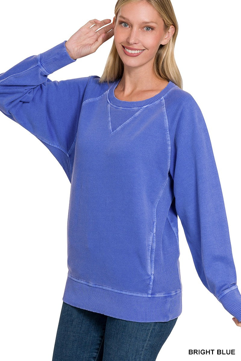 Ribbed Hem Pullover Crewneck