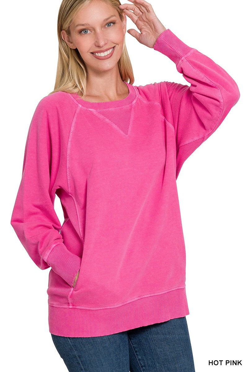 Ribbed Hem Pullover Crewneck