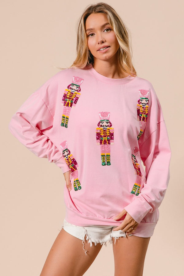 Pink Sequin Nutcracker Pullover