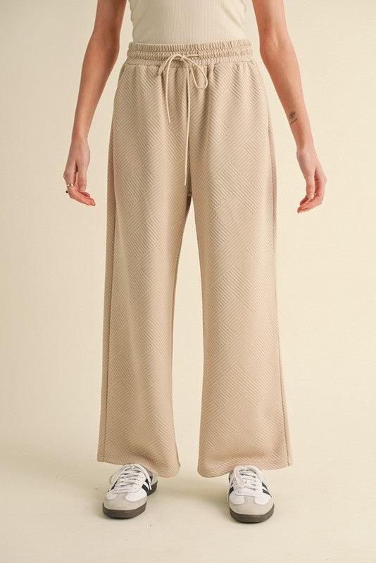 Tan Quilted Wide Leg Drawstring Pants