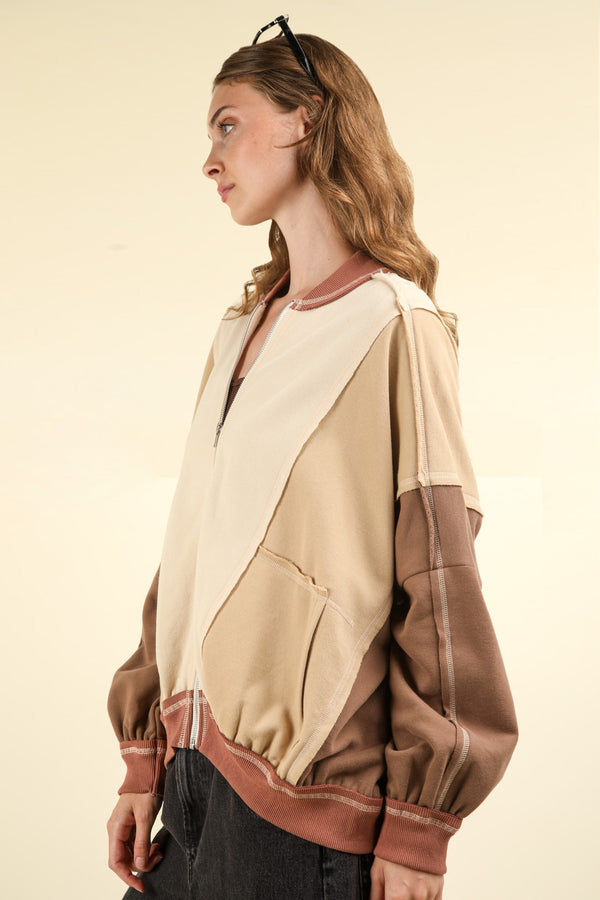 Oversized Colorblock Exposed Seam Jacket