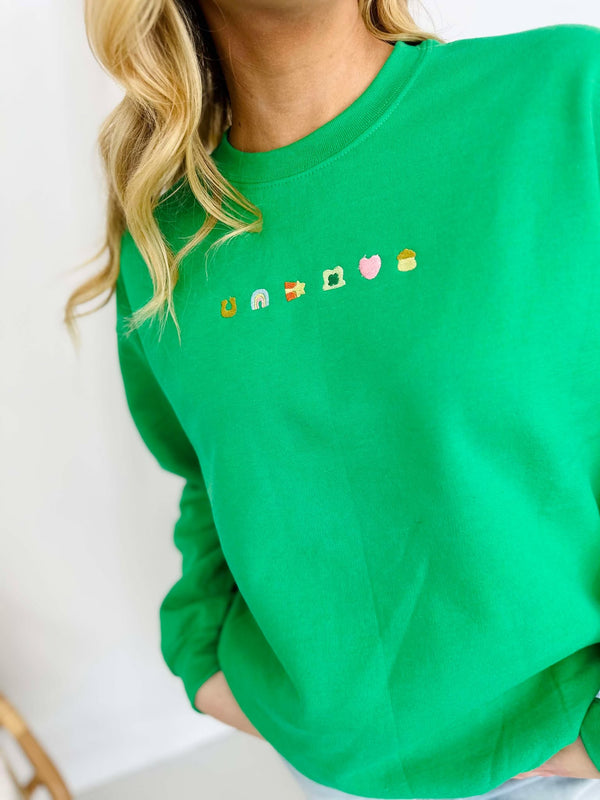 Green Lucky Marshmallow Embroidered Sweatshirt