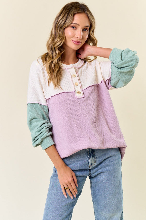 Lilac Mix Contrast Cable Knit Top