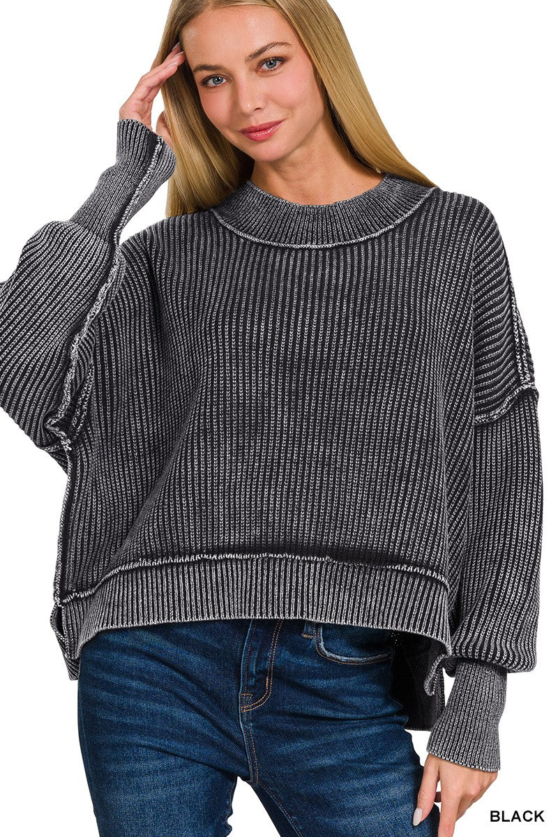 Mineral Wash Mock Neck Oversized Sweater