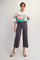 Ash Gray High Waisted Wide Leg Multi Button Cropped Pants