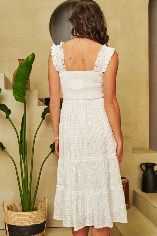 White Smocked Midi Dress