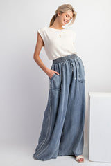 Chambray Wide Leg Pant With Outstitching