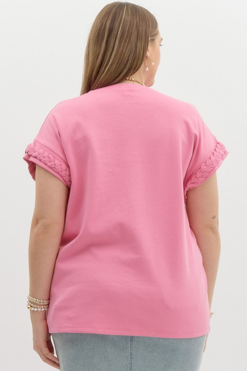 Curvy Pink Braided Sleeve Top