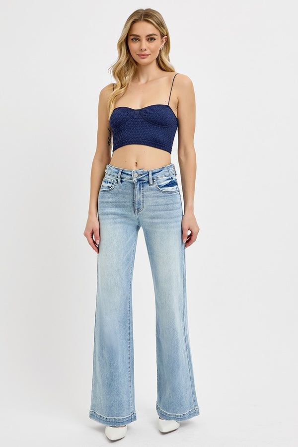 Ace High Rise Wide Leg Adjustable Waist Jeans