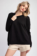 Black Front Seam Basic Sweater