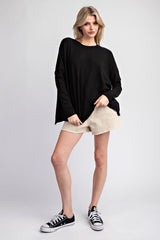 Black Front Seam Basic Sweater