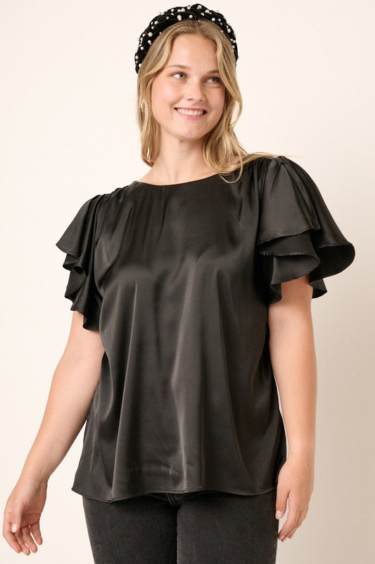 Satin Flutter Sleeve Top