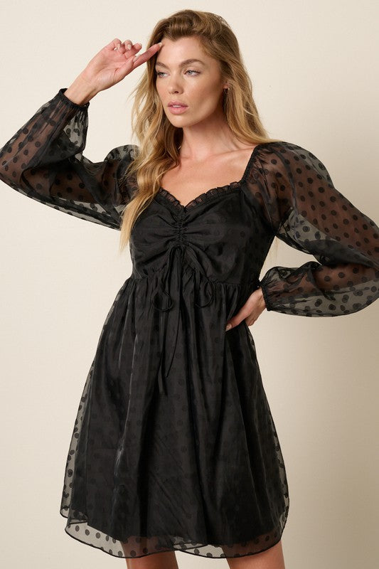 Black Babydoll Polka Dot Dress