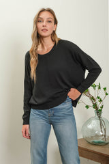 Basic Lightweight Mock Neck Front Seam Sweater