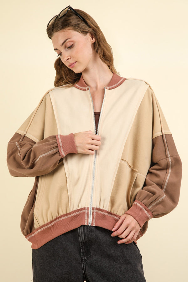 Oversized Colorblock Exposed Seam Jacket