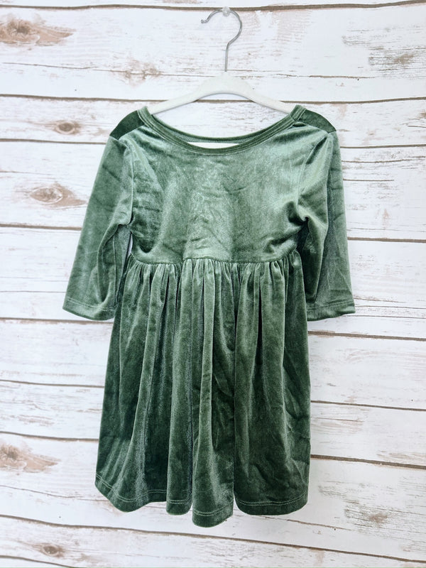 Kids Moss Green Velvet Dress