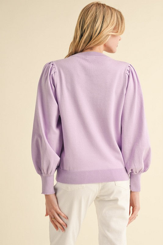 Lightweight Knit Sweater Top with Balloon Sleeve