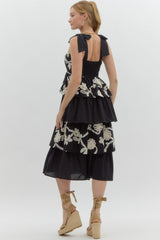 Black Tiered Bow Tie Midi Dress