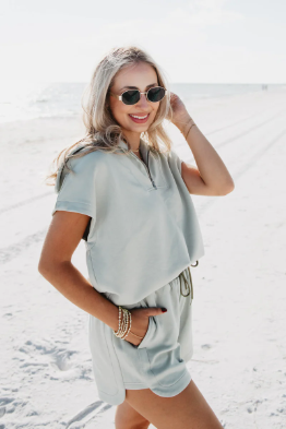 Sleeveless Quarter Zip Top With Shorts Set