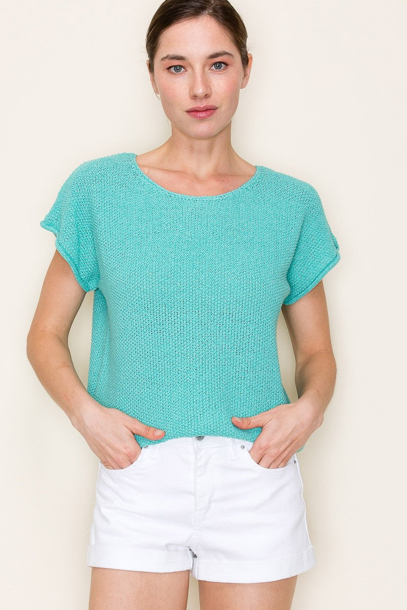 Mint Wide Neck Short Sleeve Sweater