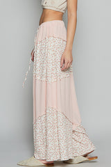 Baby Pink and Floral Colorblock Wide Leg Pants