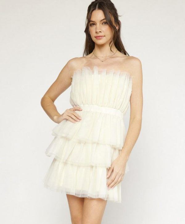 Cream Tulle Strapless Dress