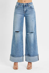 Addy's Mid Rise Distressed Wide Cuff Jeans