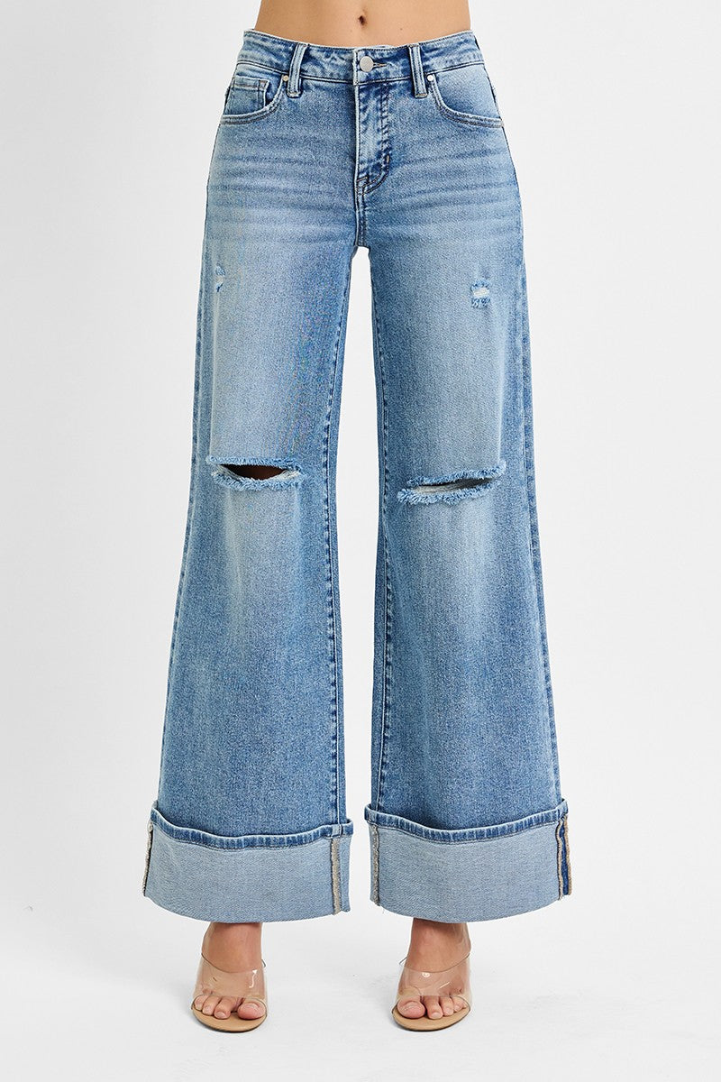 Addy's Mid Rise Distressed Wide Cuff Jeans