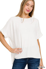 Cuffed Sleeve Ribbed Basic Top