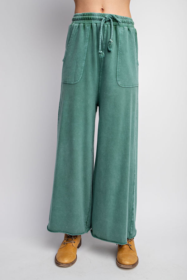 Curvy Green Mineral Wash Wide Leg Pants