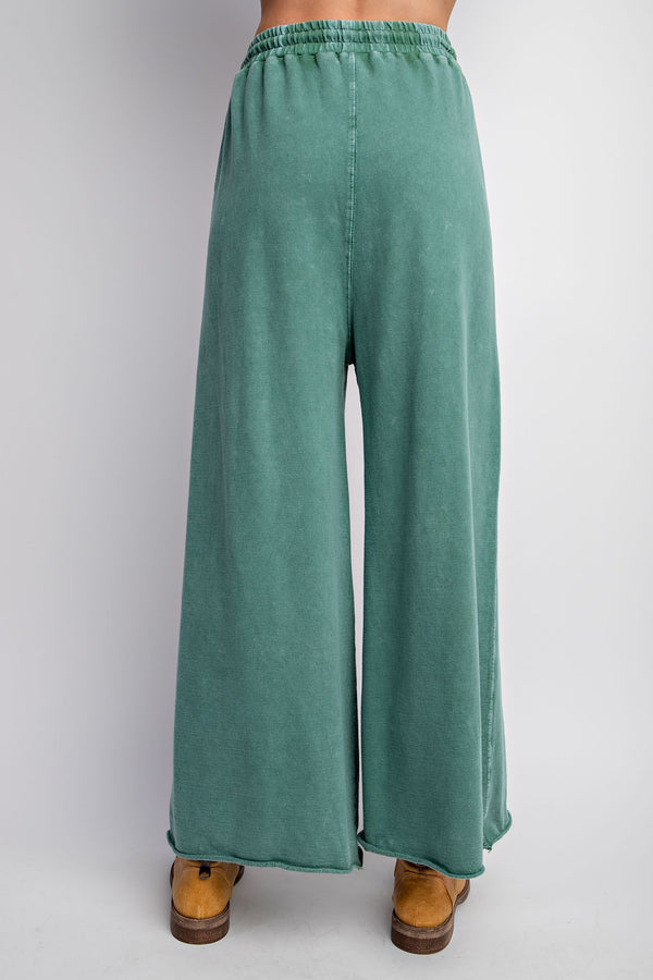 Curvy Green Mineral Wash Wide Leg Pants