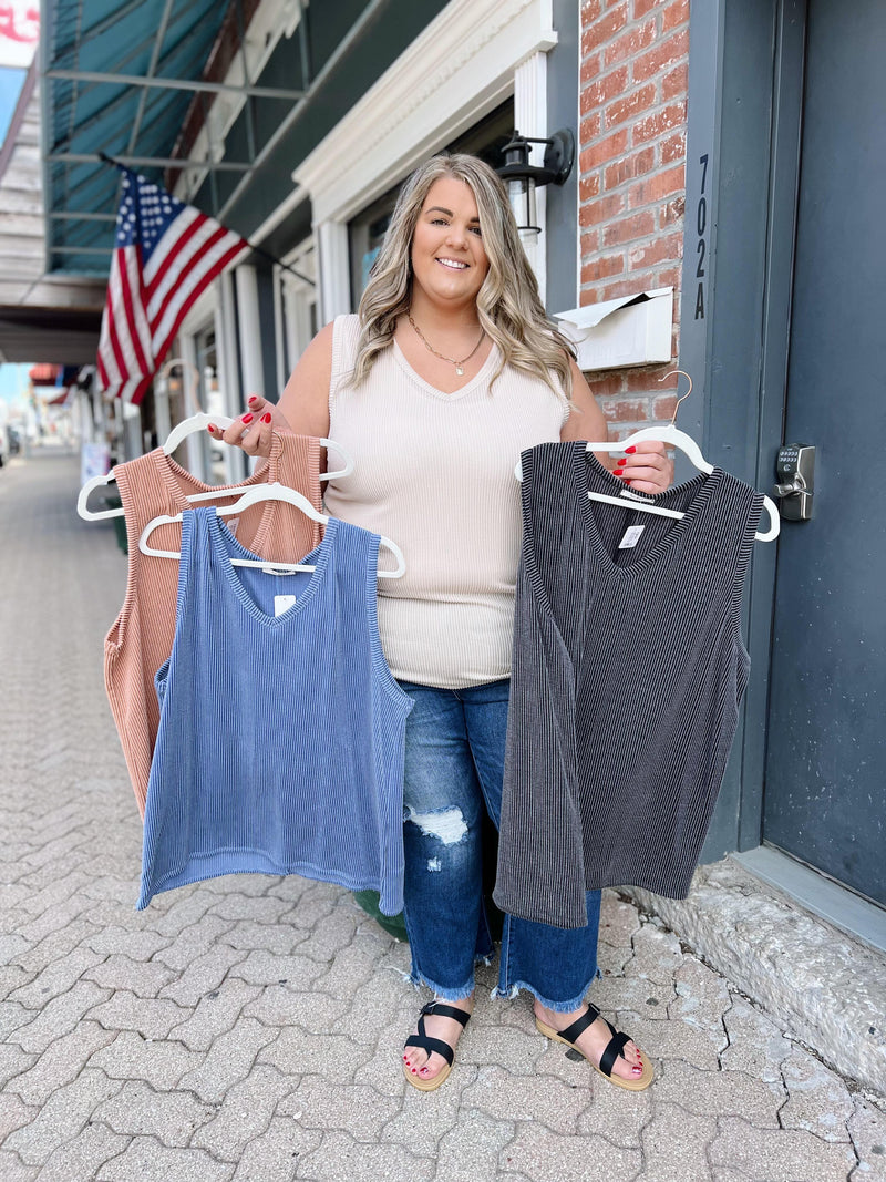 Curvy Ribbed Wide Strap Tank Top