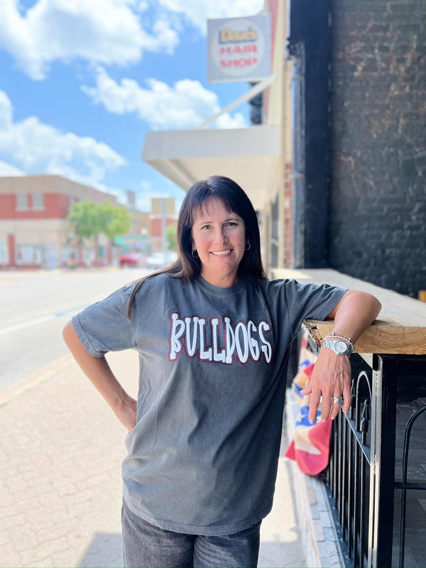 Charcoal Gray Bulldogs Tee With Glitter And Puff Ink