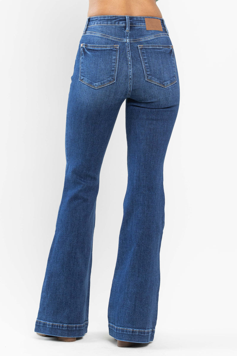 Curvy Amber's High Waisted Wide Hem Flare Jeans