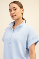 Modal Poly Span Quarter Zip Short Sleeve Top