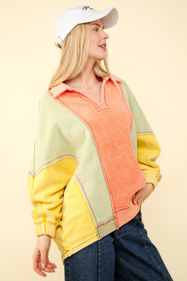 Peach Multi Color Oversized Fleece Top