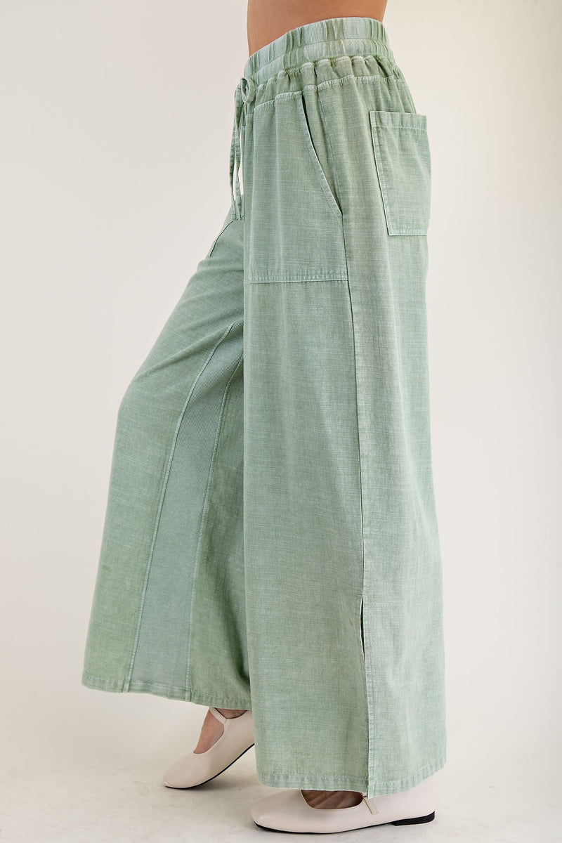 Sage Mineral Washed Linen Wide Leg Pants