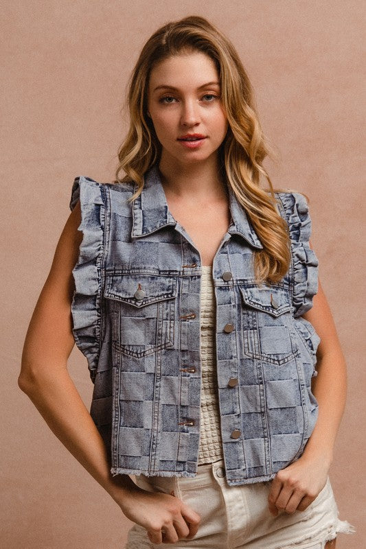 Denim Checkered Vintage Vest