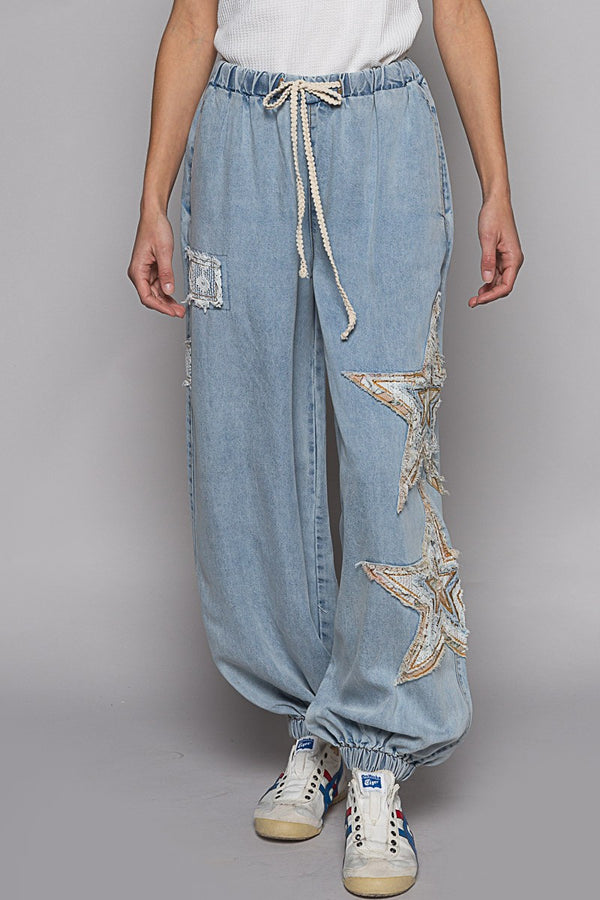 Denim Star Patched Joggers