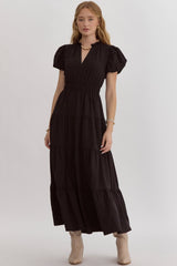 Black V-Neck Ruffled Collar Maxi Dress