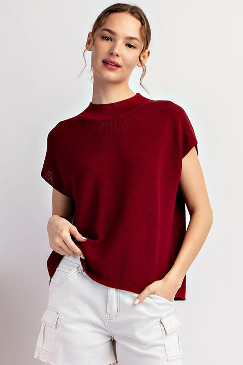 Basic Knit Mock Neck Sleeveless Top