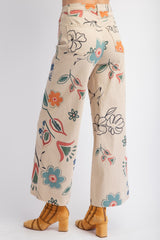 Floral Print Denim Wide Leg Pant