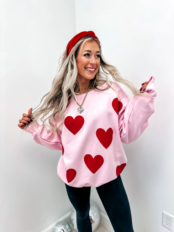 Baby Pink Sweatshirt with Red Hearts